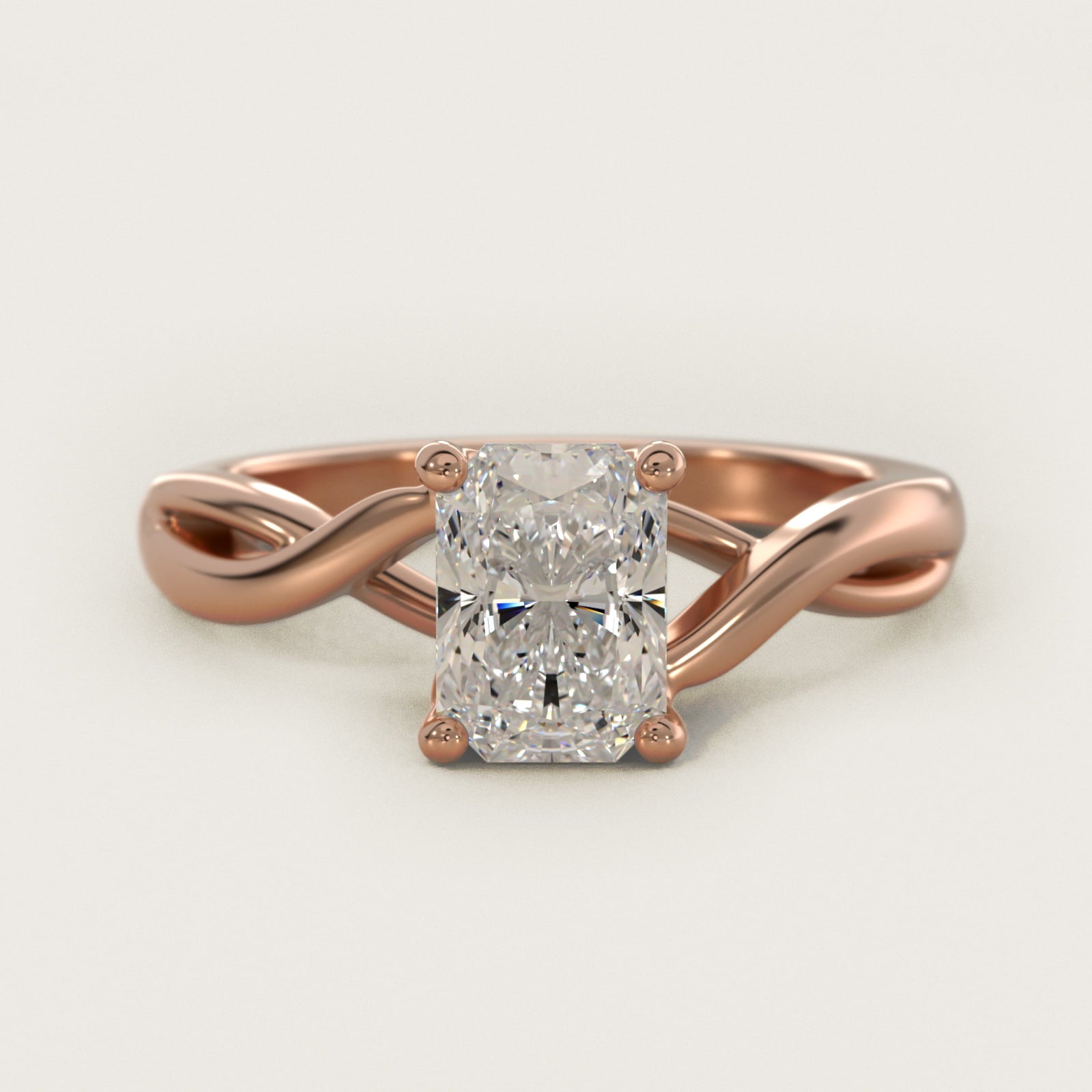 Twist Solitaire Plus Diamond Engagement Ring in 14k Rose Gold - Radiant Center