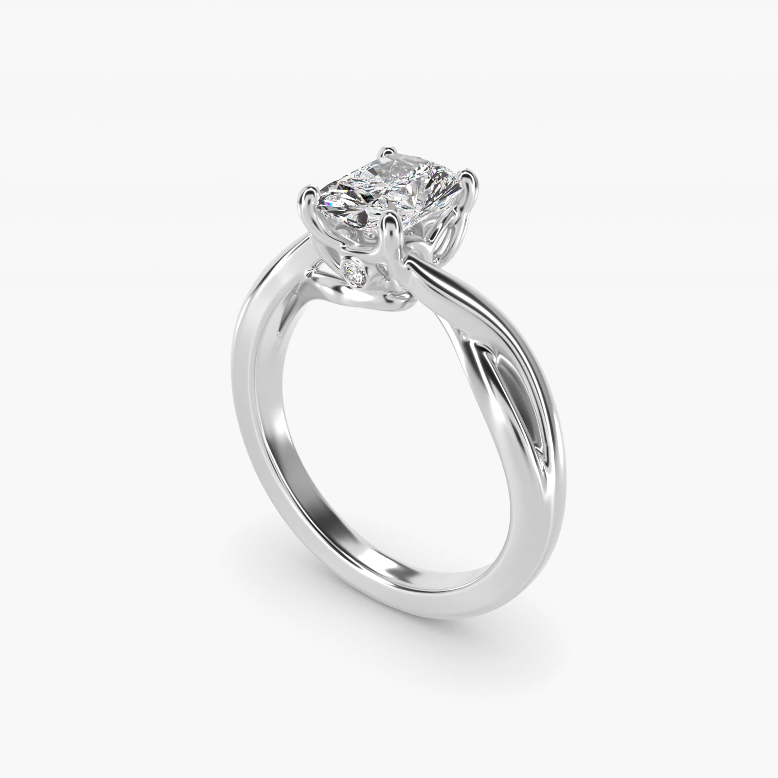 Twist Solitaire Plus Diamond Engagement Ring in 14k White Gold - Radiant Center