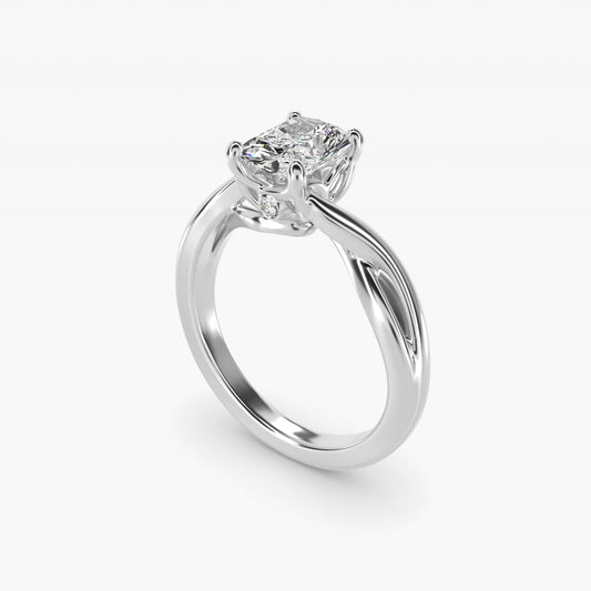 Twist Solitaire Plus Diamond Engagement Ring in 14k White Gold - Radiant Center