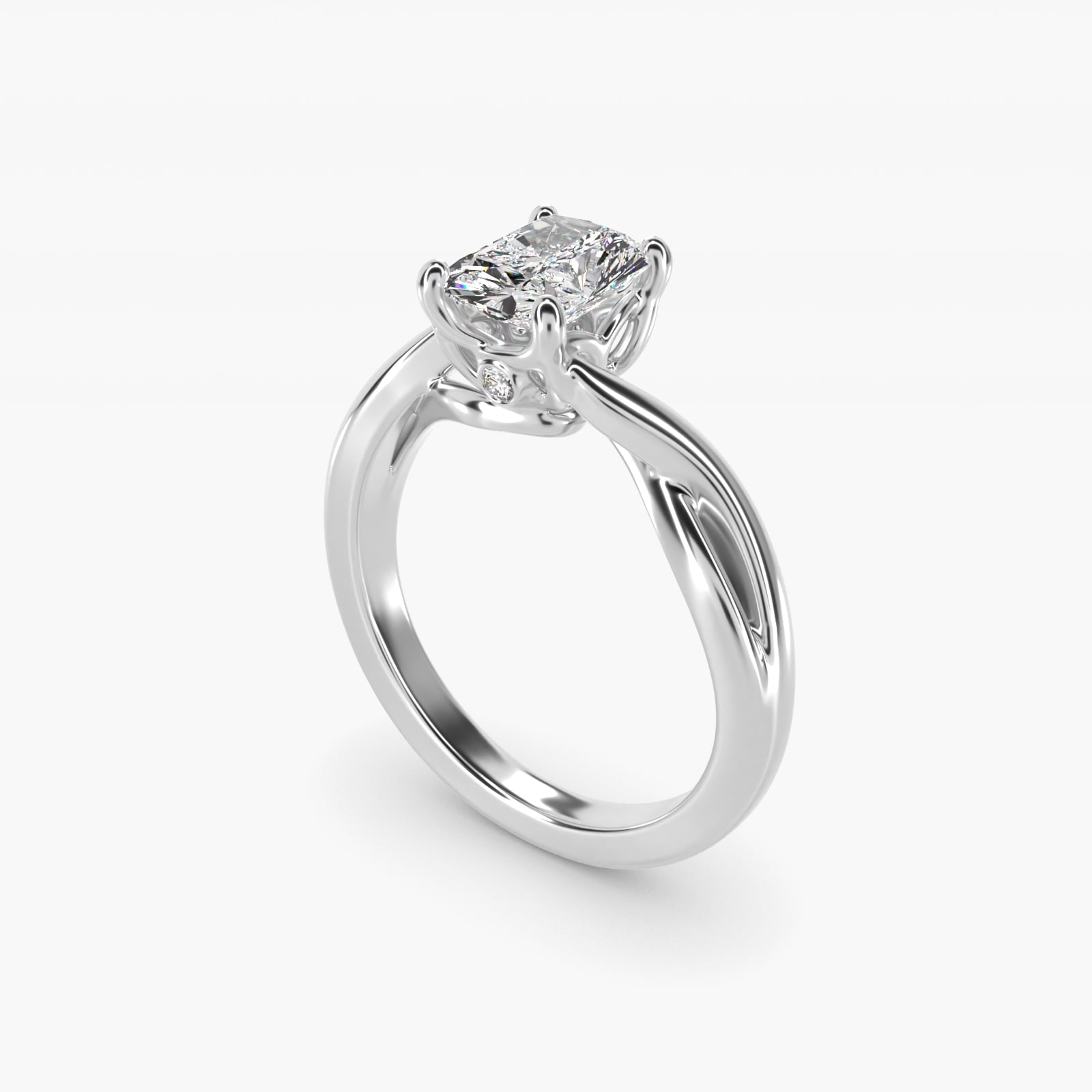 Twist Solitaire Plus Diamond Engagement Ring in 18k White Gold - Radiant Center