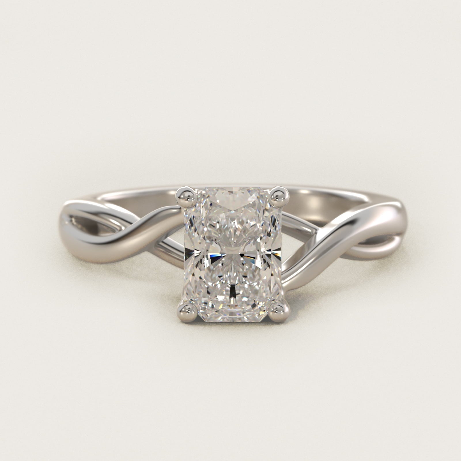 Twist Solitaire Plus Diamond Engagement Ring in 18k White Gold - Radiant Center