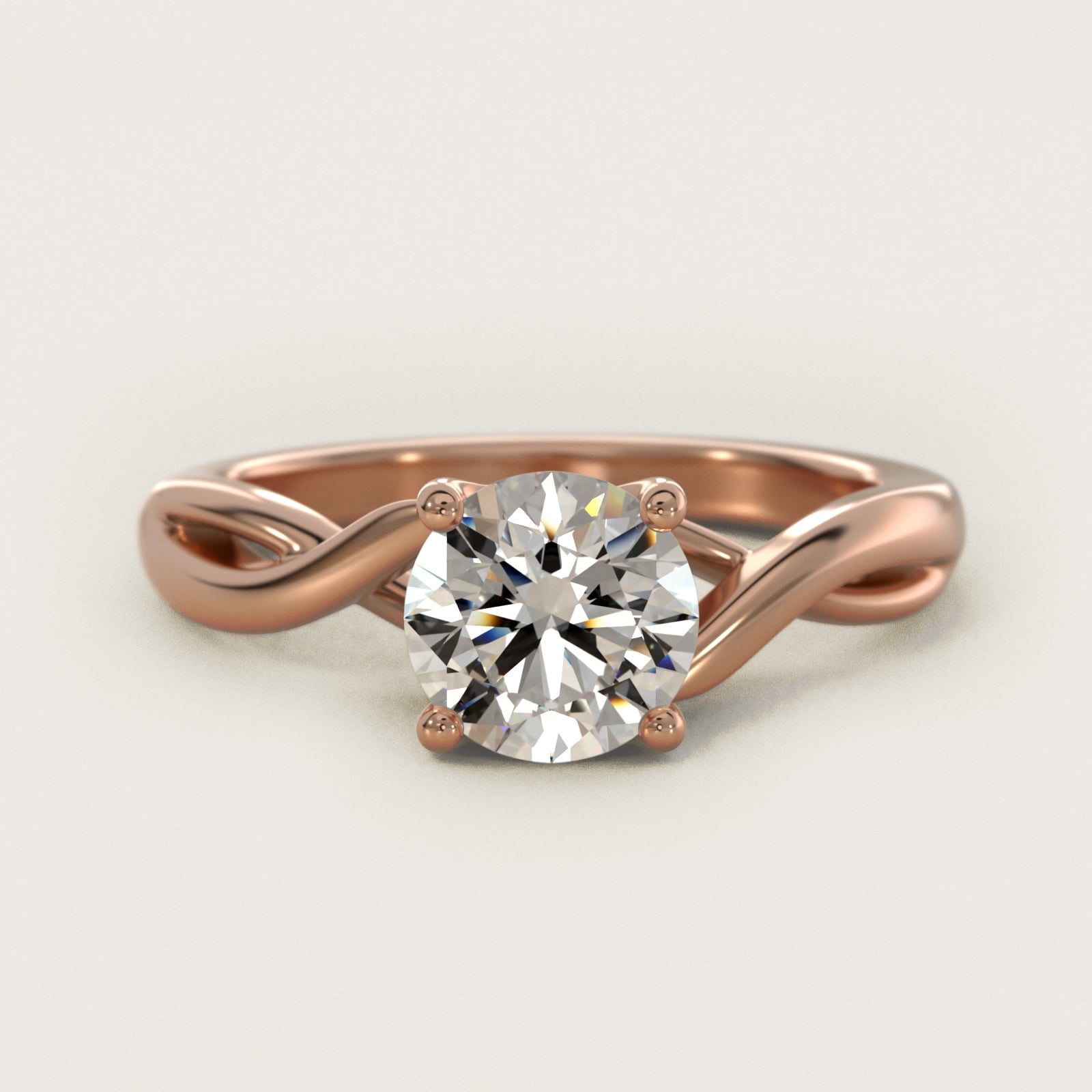 Twist Solitaire Plus Diamond Engagement Ring in 18k Rose Gold - Round Center