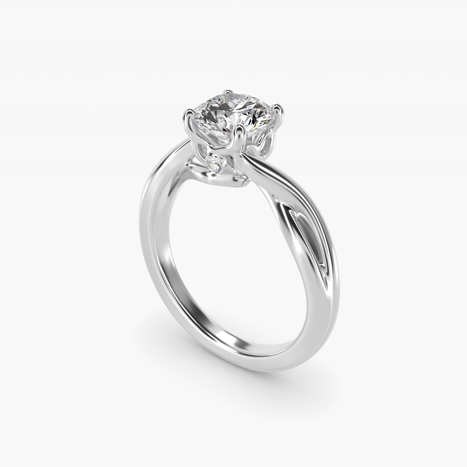 Twist Solitaire Plus Diamond Engagement Ring in 18k White Gold - Round Center