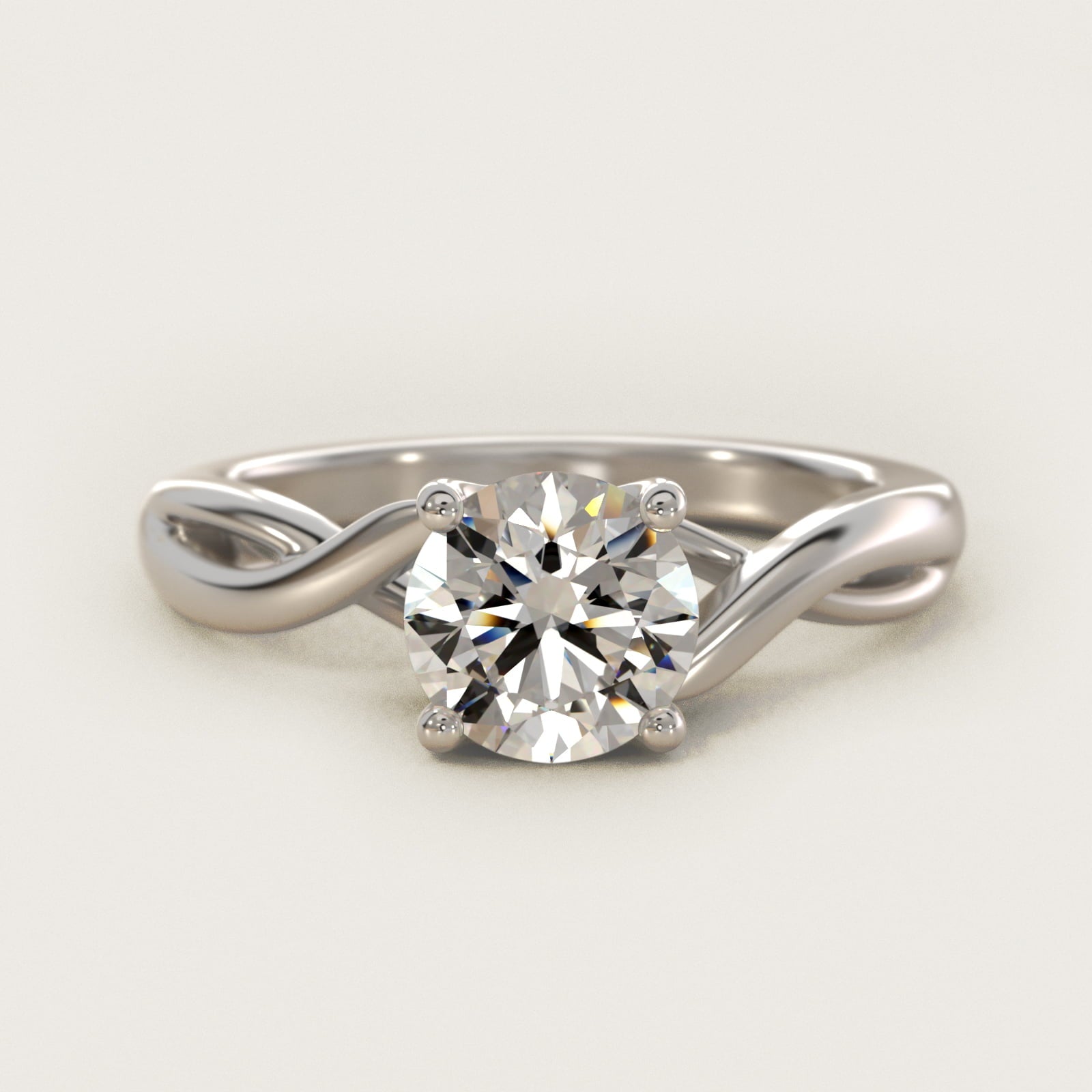 Twist Solitaire Plus Diamond Engagement Ring in Platinum - Round Center