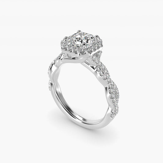 Twisted Band Halo Diamond Engagement Ring in 18k White Gold (1/3 ct. tw.) - Asscher Center
