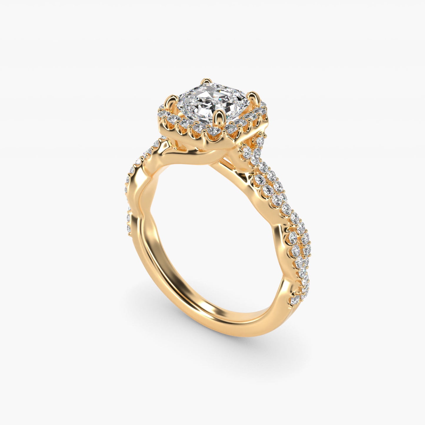 Twisted Band Halo Diamond Engagement Ring in 18k Yellow Gold (1/3 ct. tw.) - Asscher Center