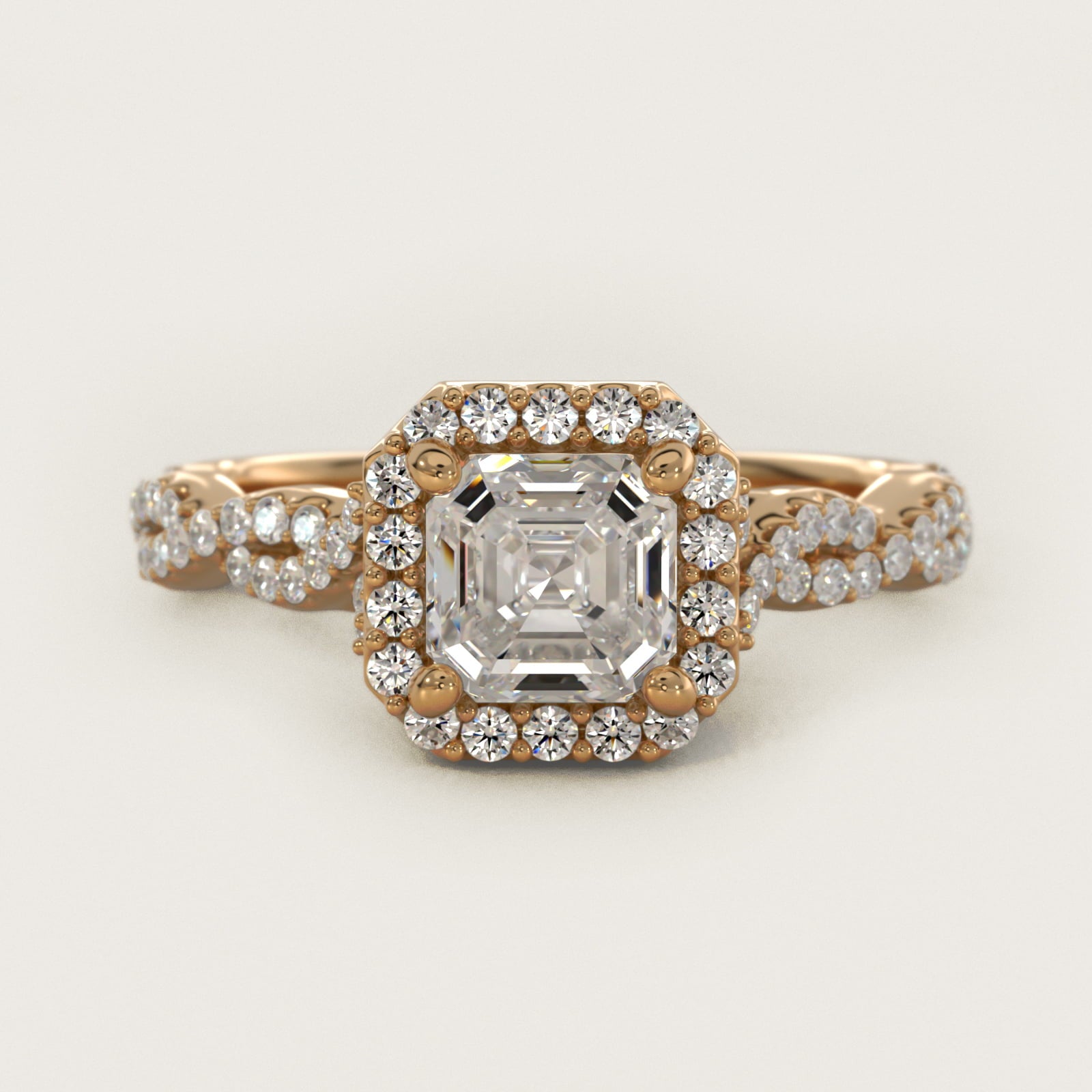 Twisted Band Halo Diamond Engagement Ring in 18k Yellow Gold (1/3 ct. tw.) - Asscher Center