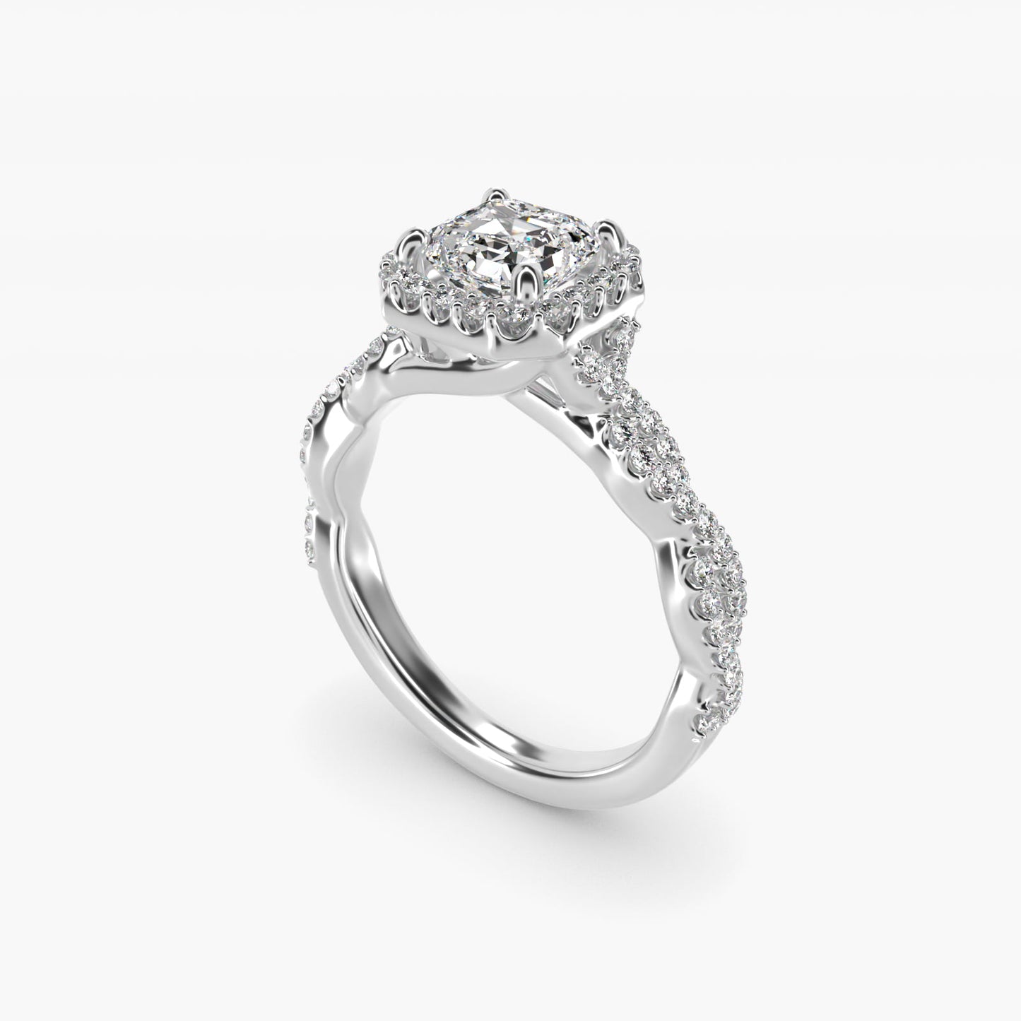 Twisted Band Halo Diamond Engagement Ring in Platinum (1/3 ct. tw.) - Asscher Center