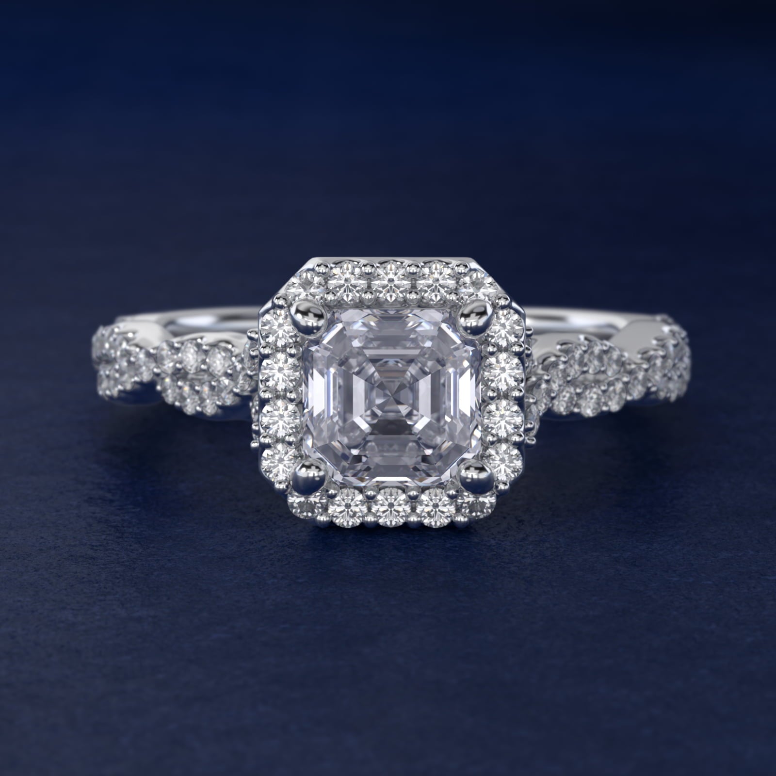 Twisted Band Halo Diamond Engagement Ring in Platinum (1/3 ct. tw.) - Asscher Center