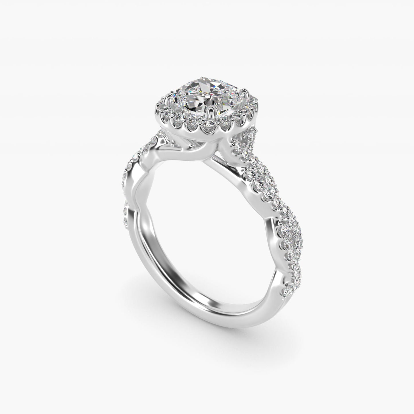 Twisted Band Halo Diamond Engagement Ring in 14k White Gold (1/3 ct. tw.) - Cushion Center