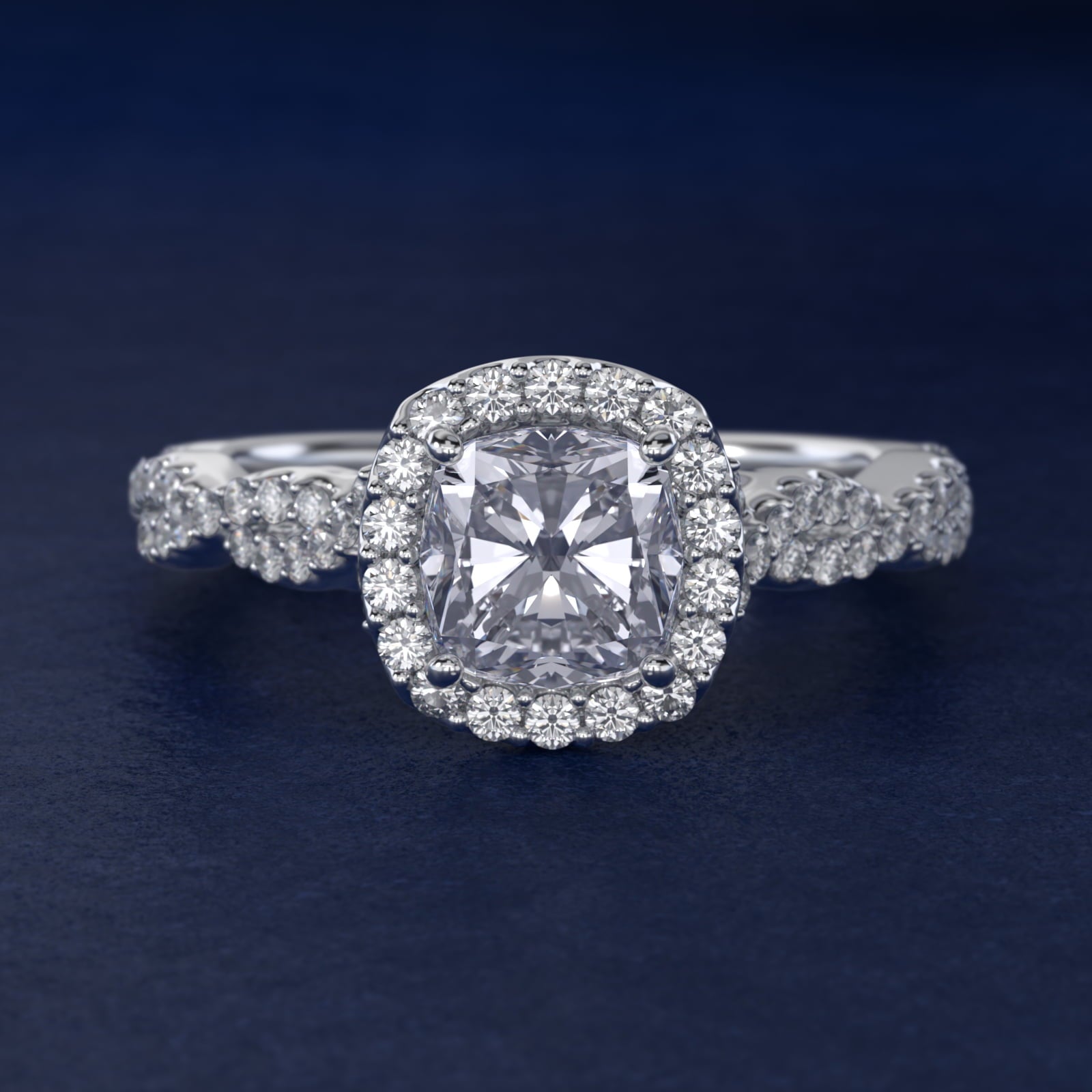 Twisted Band Halo Diamond Engagement Ring in 18k White Gold (1/3 ct. tw.) - Cushion Center