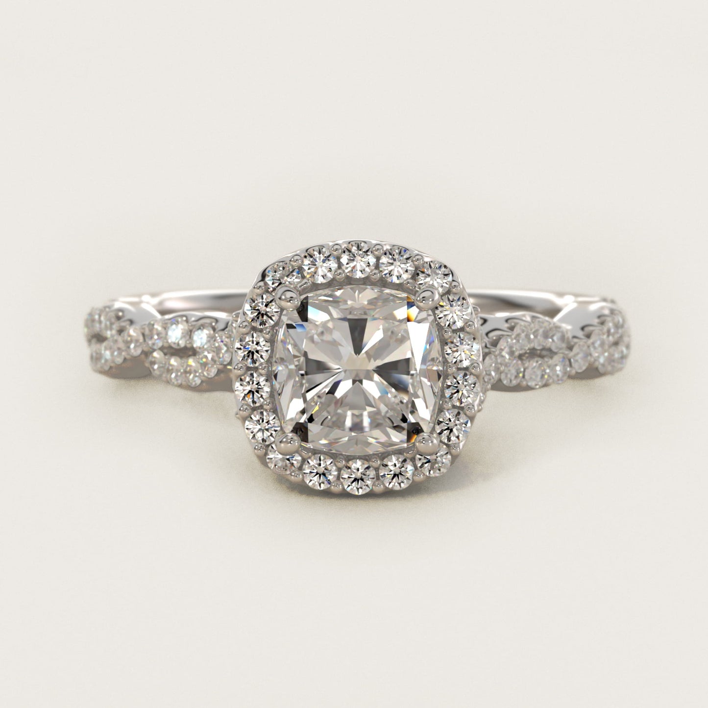 Twisted Band Halo Diamond Engagement Ring in 18k White Gold (1/3 ct. tw.) - Cushion Center