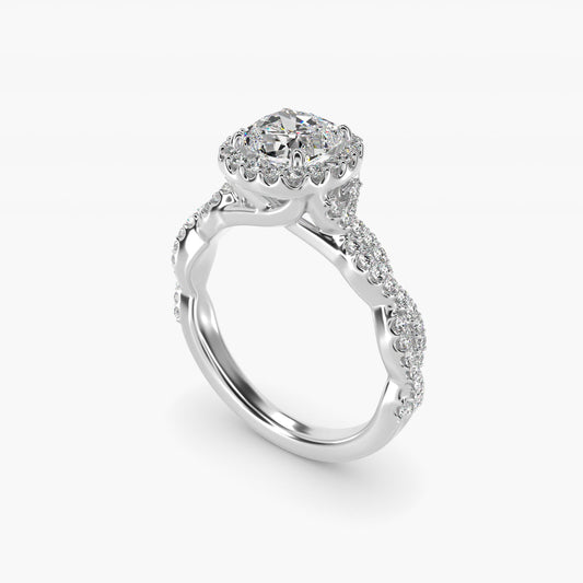 Twisted Band Halo Diamond Engagement Ring in Platinum (1/3 ct. tw.) - Cushion Center