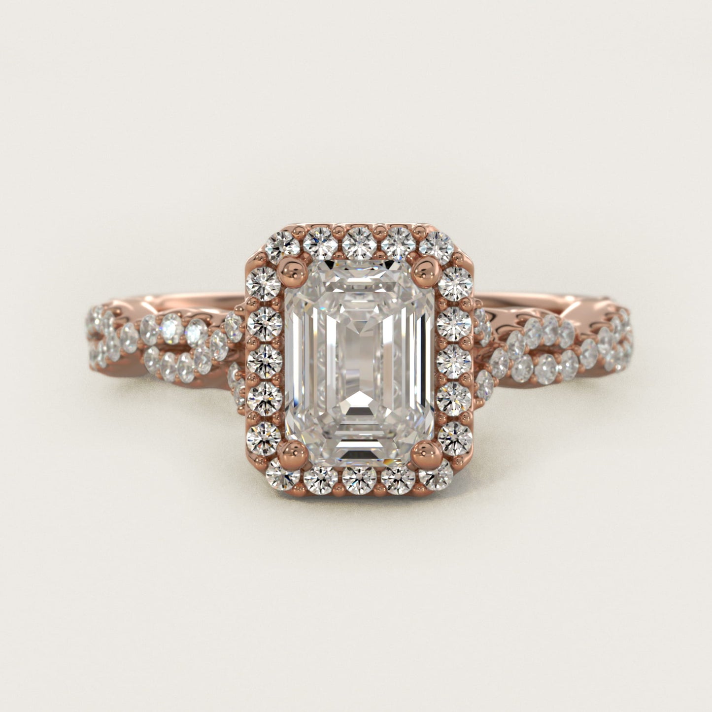 Twisted Band Halo Diamond Engagement Ring in 14k Rose Gold (1/3 ct. tw.) - Emerald Center