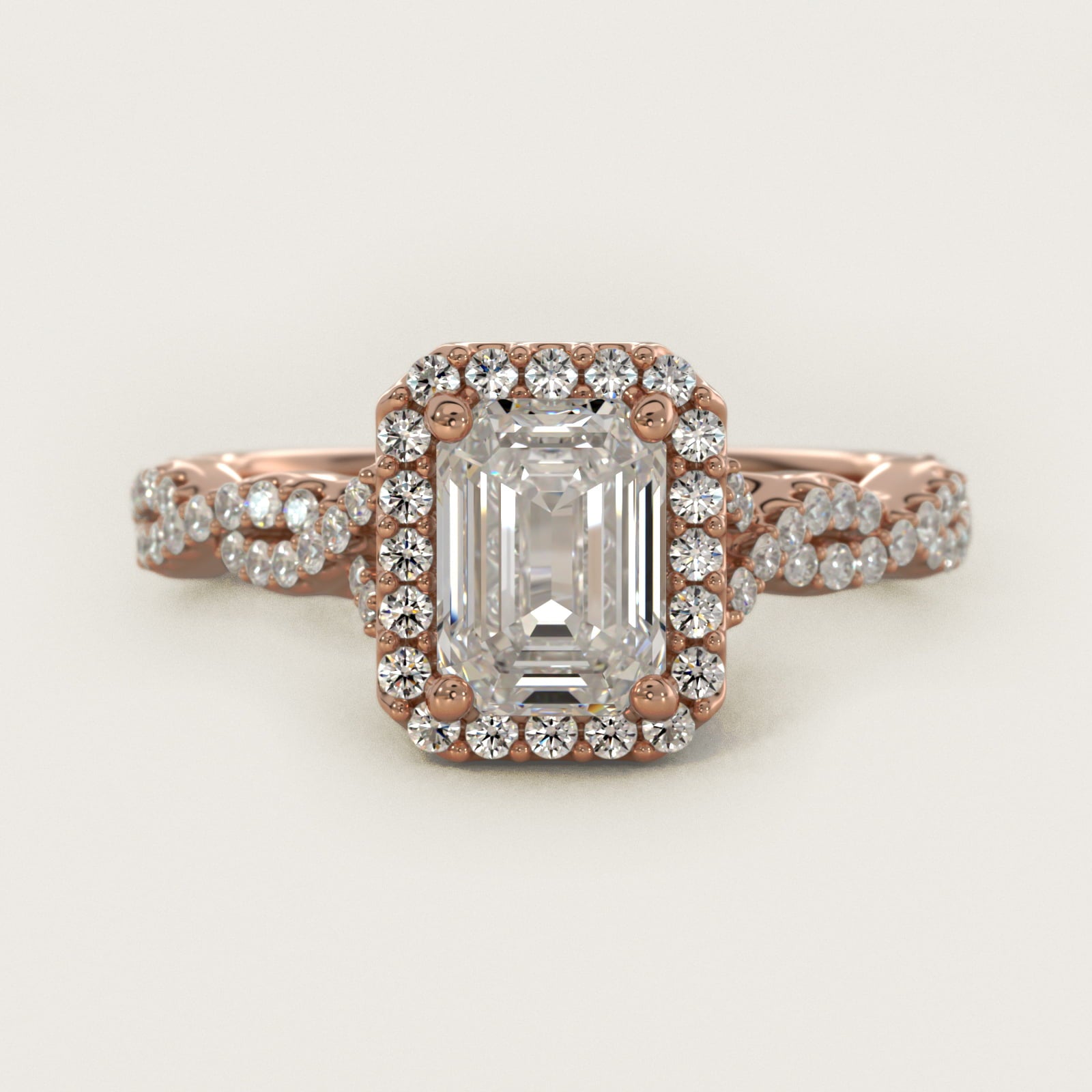 Twisted Band Halo Diamond Engagement Ring in 14k Rose Gold (1/3 ct. tw.) - Emerald Center