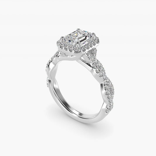 Twisted Band Halo Diamond Engagement Ring in 14k White Gold (1/3 ct. tw.) - Emerald Center