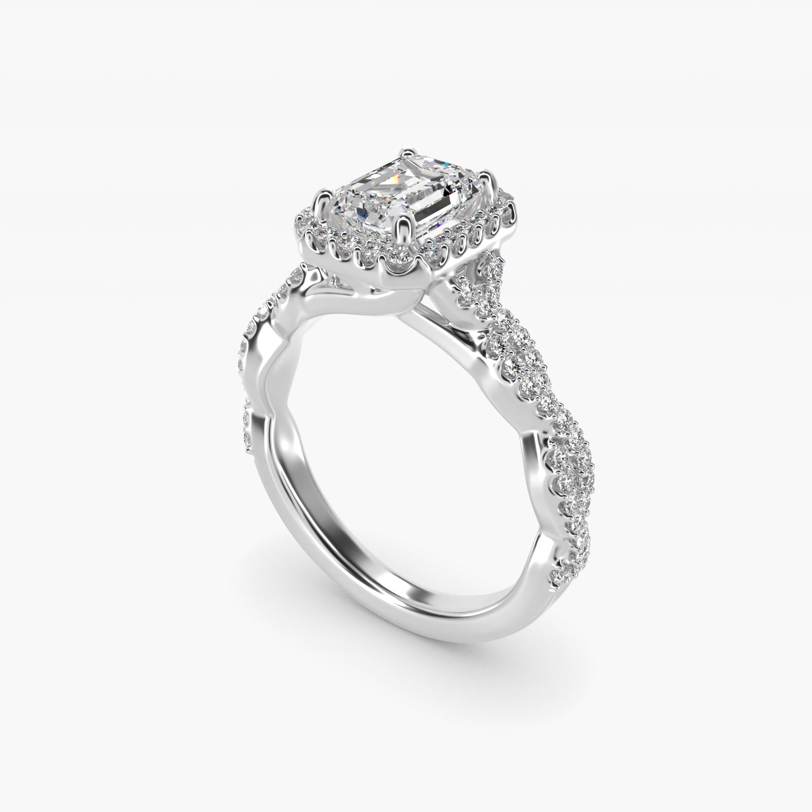Twisted Band Halo Diamond Engagement Ring in 18k White Gold (1/3 ct. tw.) - Emerald Center