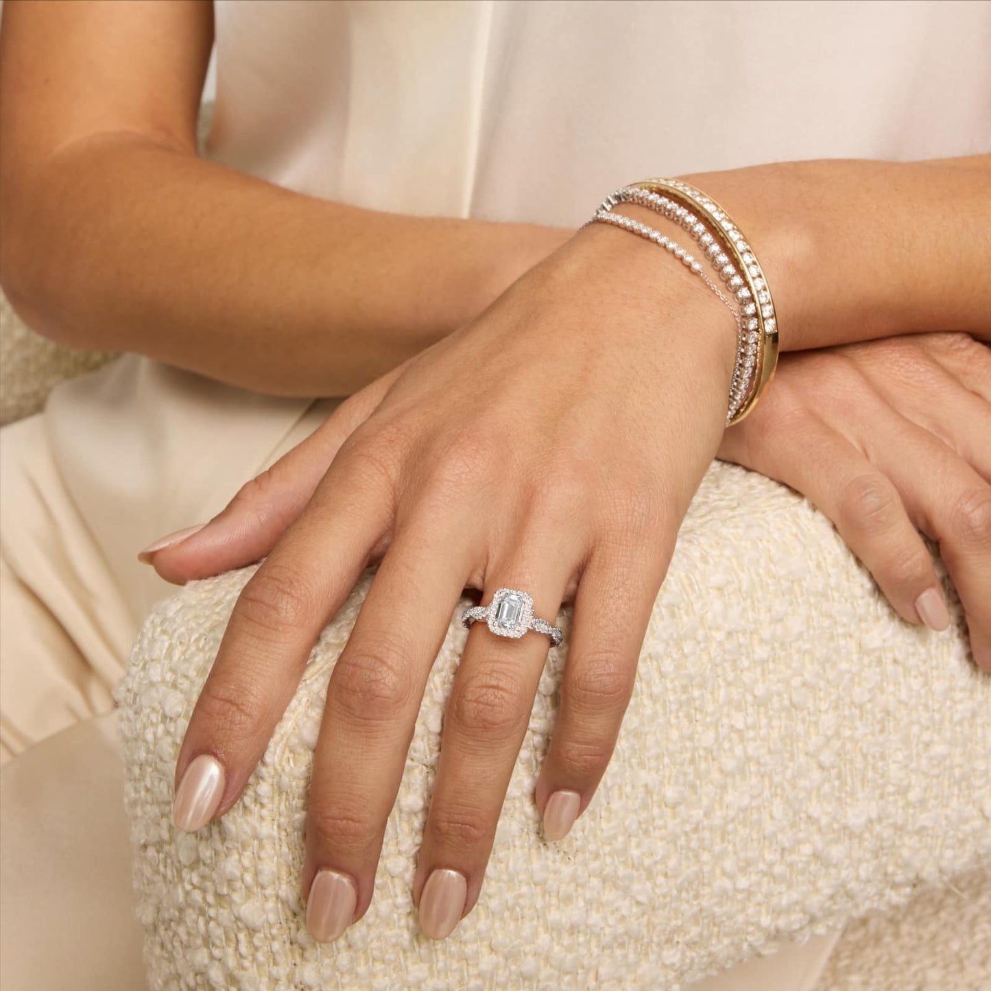 Twisted Band Halo Diamond Engagement Ring in 18k White Gold (1/3 ct. tw.) - Emerald Center
