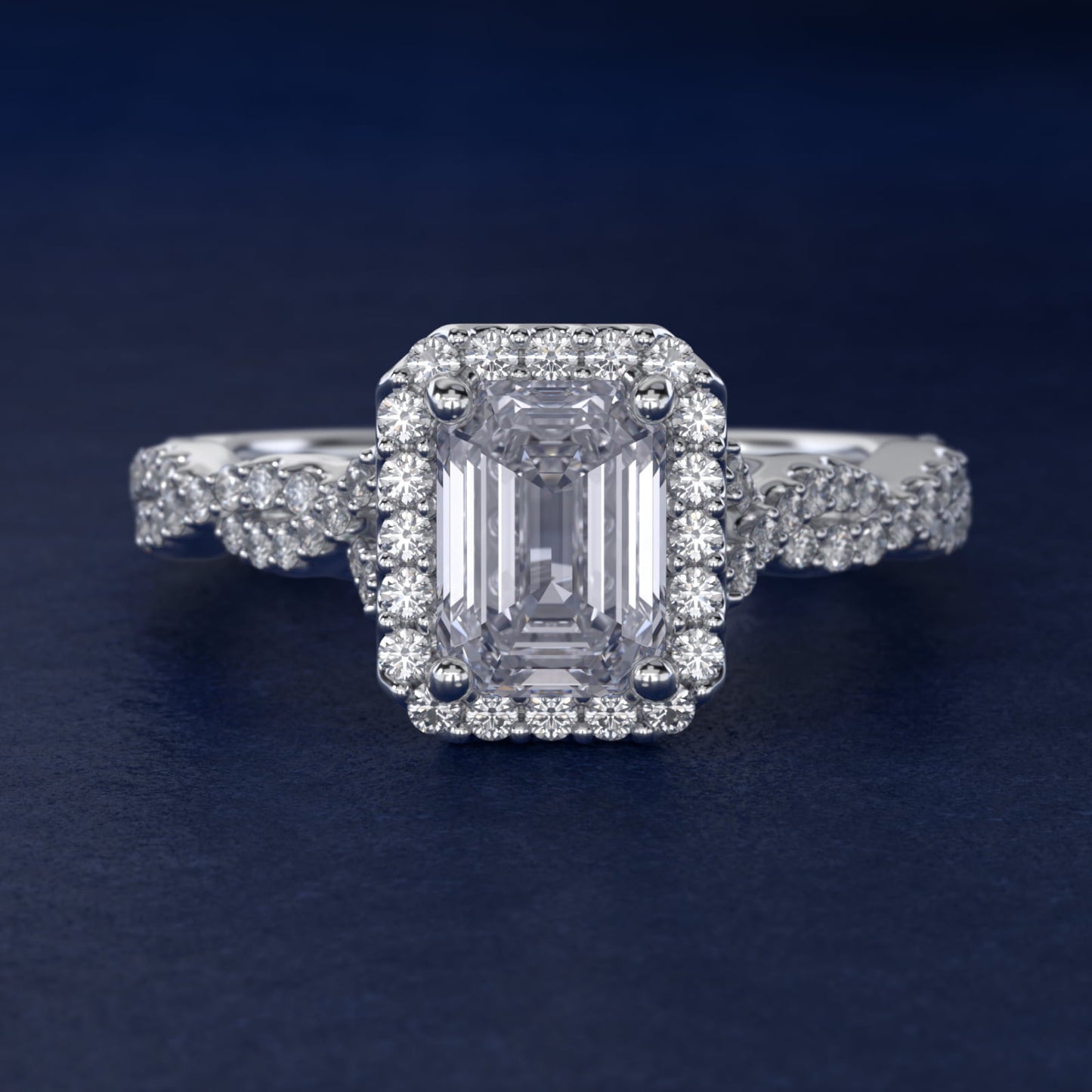 Twisted Band Halo Diamond Engagement Ring in 18k White Gold (1/3 ct. tw.) - Emerald Center