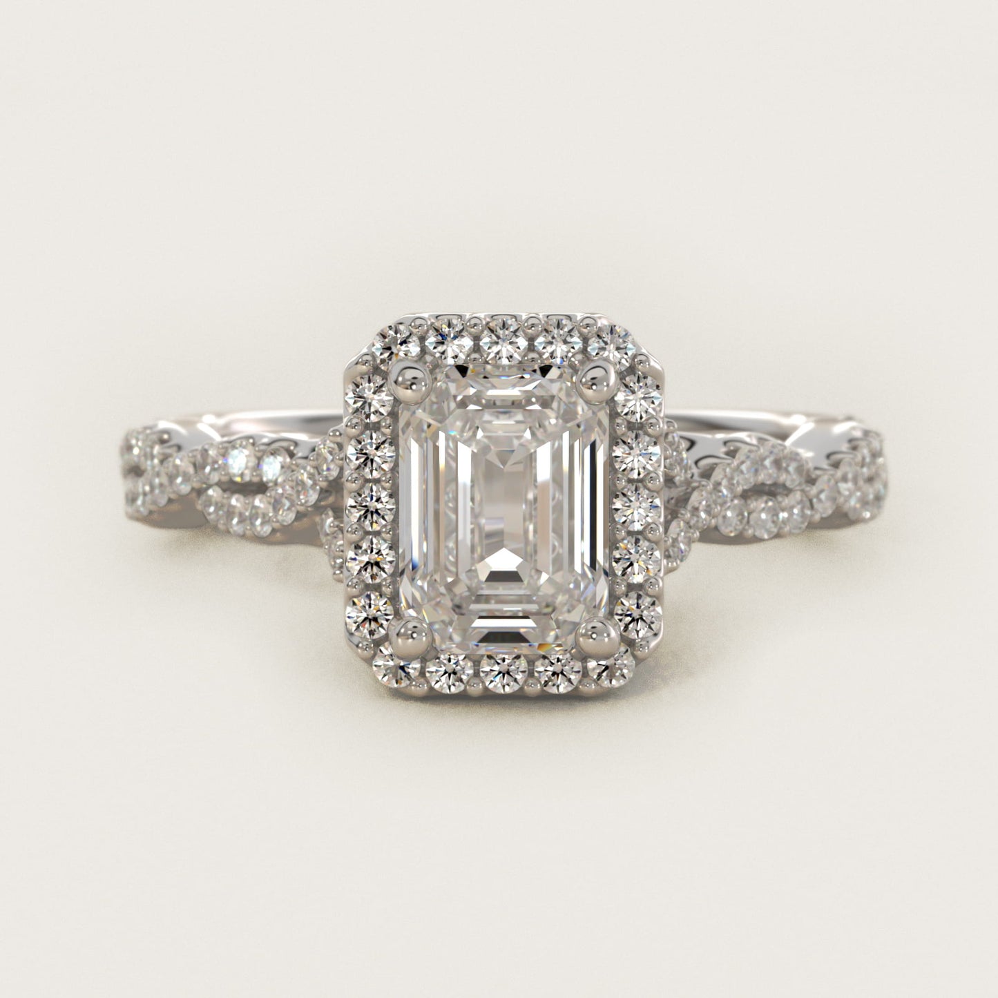 Twisted Band Halo Diamond Engagement Ring in 18k White Gold (1/3 ct. tw.) - Emerald Center