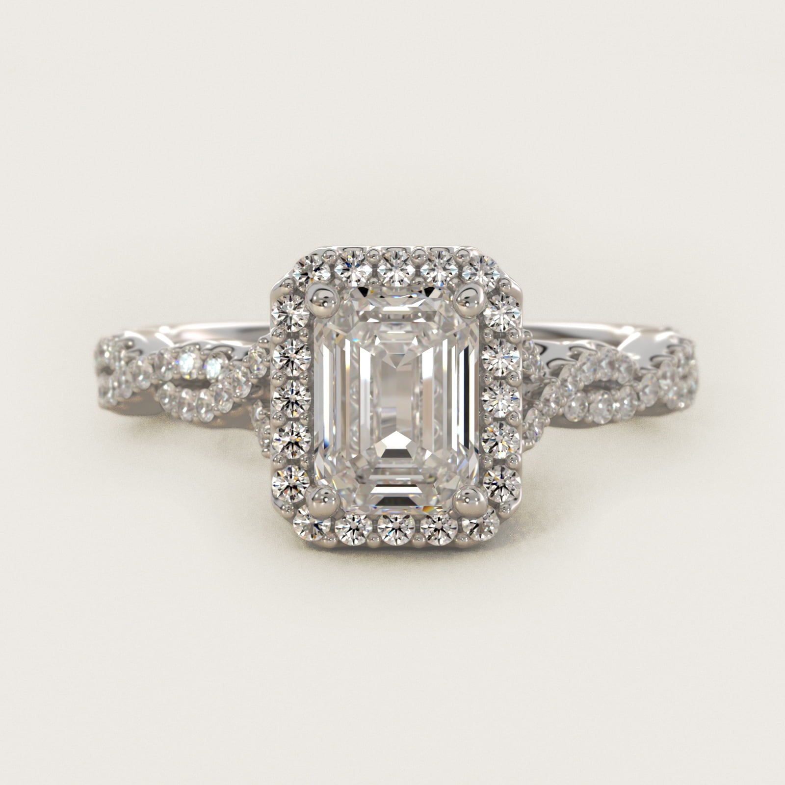 Twisted Band Halo Diamond Engagement Ring in 18k White Gold (1/3 ct. tw.) - Emerald Center
