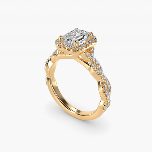 Twisted Band Halo Diamond Engagement Ring in 14k Yellow Gold (1/3 ct. tw.) - Emerald Center