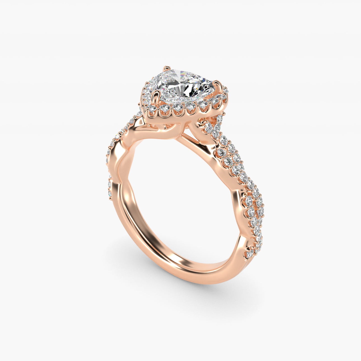 Twisted Band Halo Diamond Engagement Ring in 14k Rose Gold (1/3 ct. tw.) - Heart Center