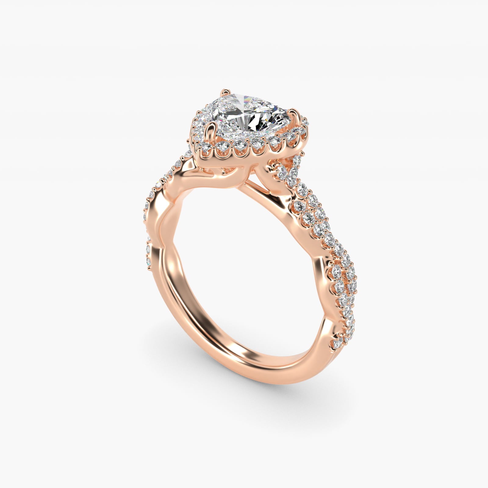 Twisted Band Halo Diamond Engagement Ring in 18k Rose Gold (1/3 ct. tw.) - Heart Center