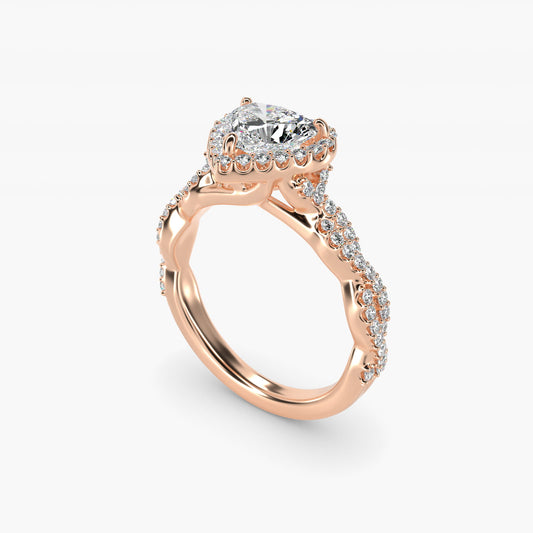 Twisted Band Halo Diamond Engagement Ring in 18k Rose Gold (1/3 ct. tw.) - Heart Center