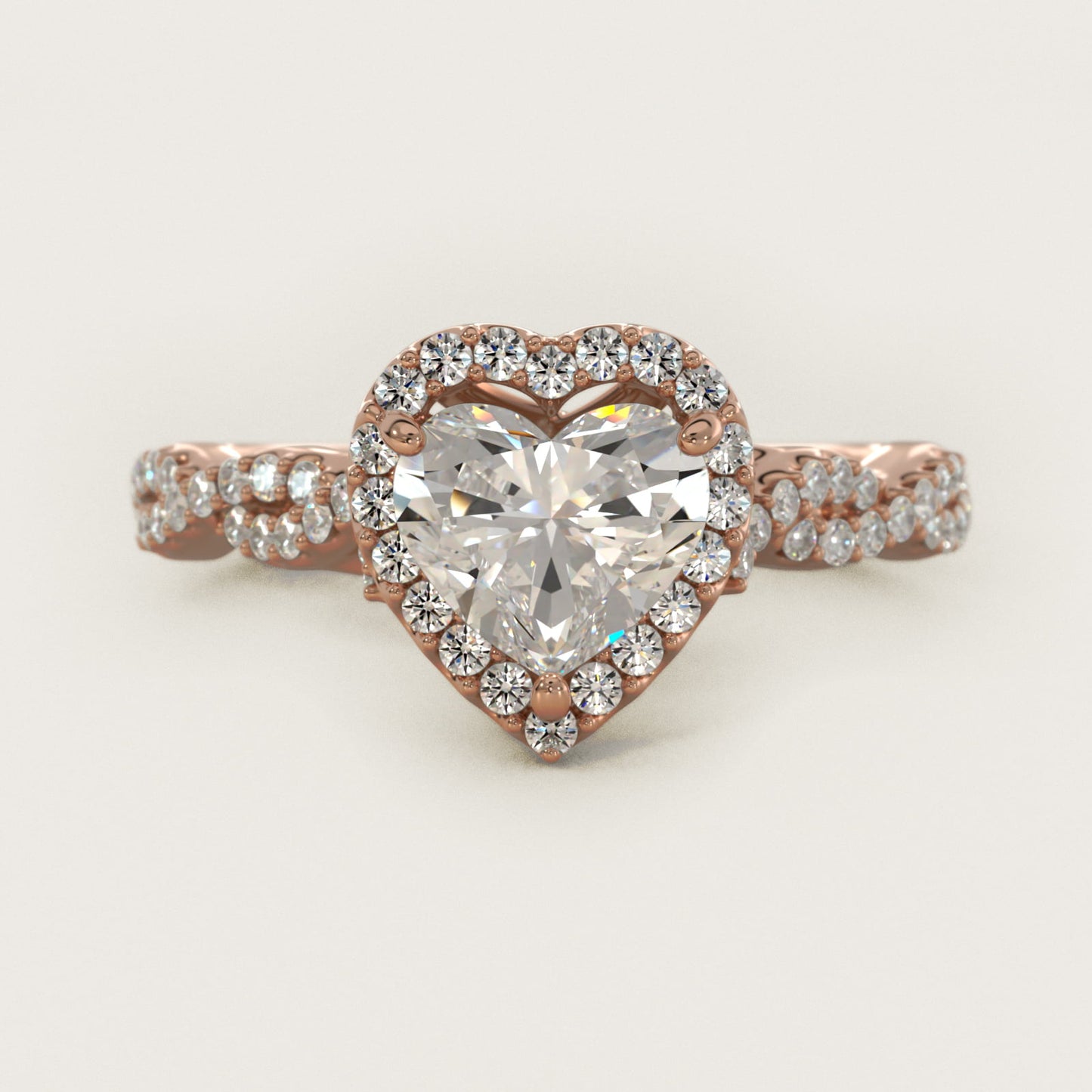 Twisted Band Halo Diamond Engagement Ring in 18k Rose Gold (1/3 ct. tw.) - Heart Center