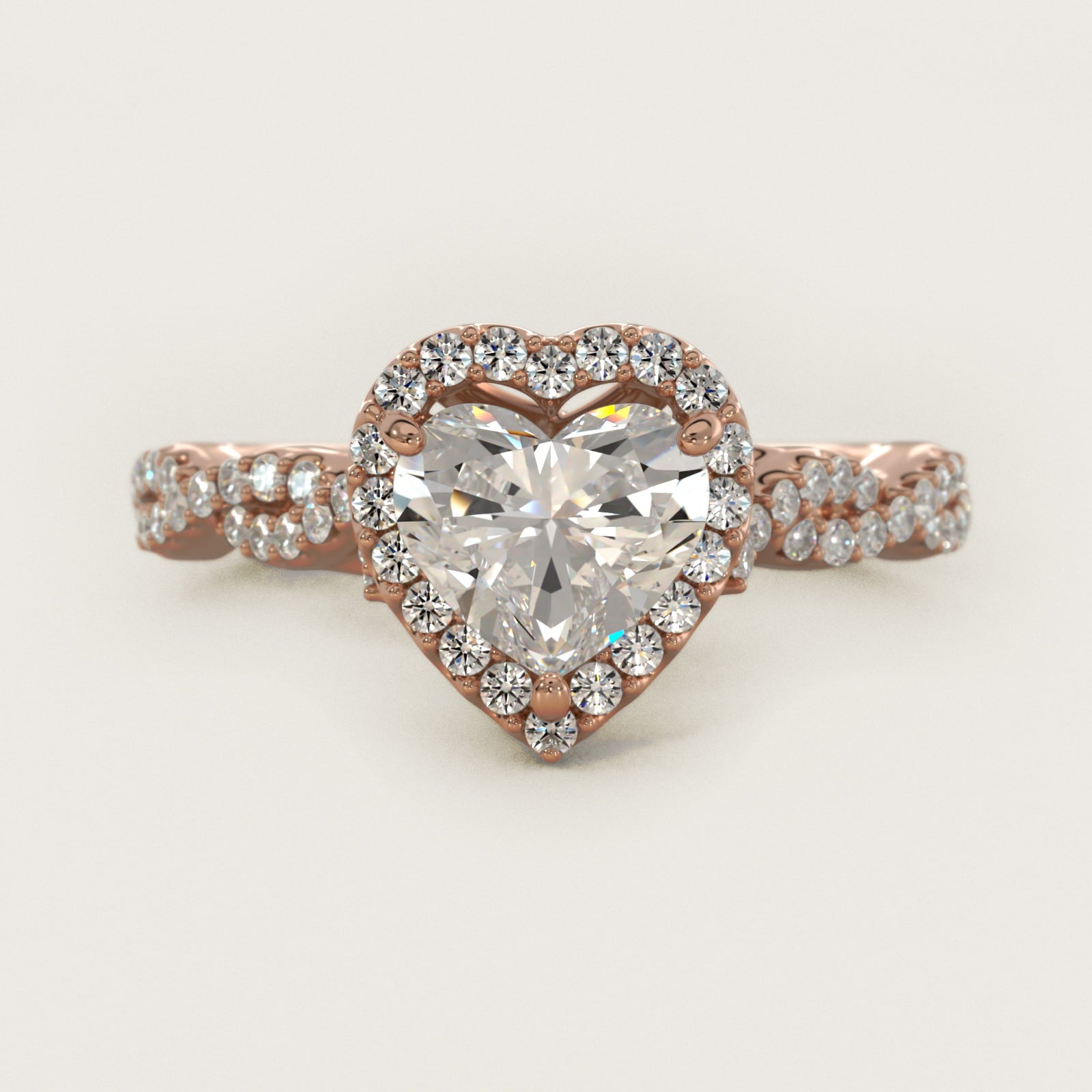 Twisted Band Halo Diamond Engagement Ring in 18k Rose Gold (1/3 ct. tw.) - Heart Center