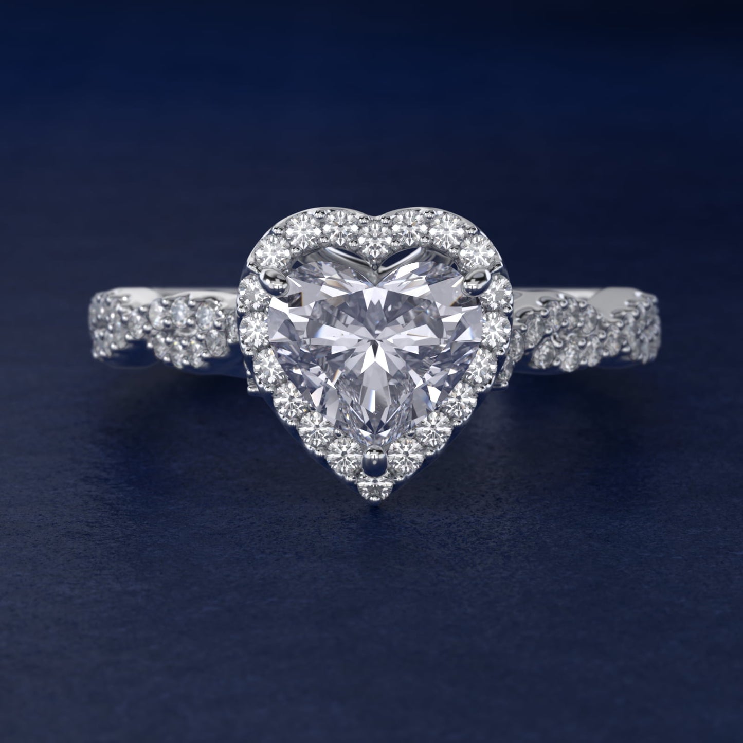 Twisted Band Halo Diamond Engagement Ring in 14k White Gold (1/3 ct. tw.) - Heart Center