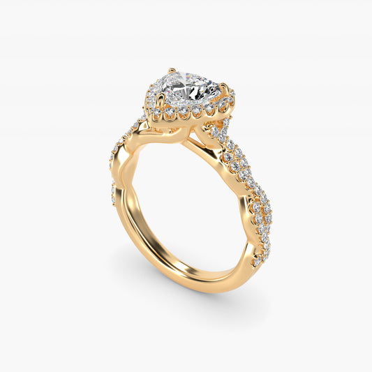 Twisted Band Halo Diamond Engagement Ring in 14k Yellow Gold (1/3 ct. tw.) - Heart Center