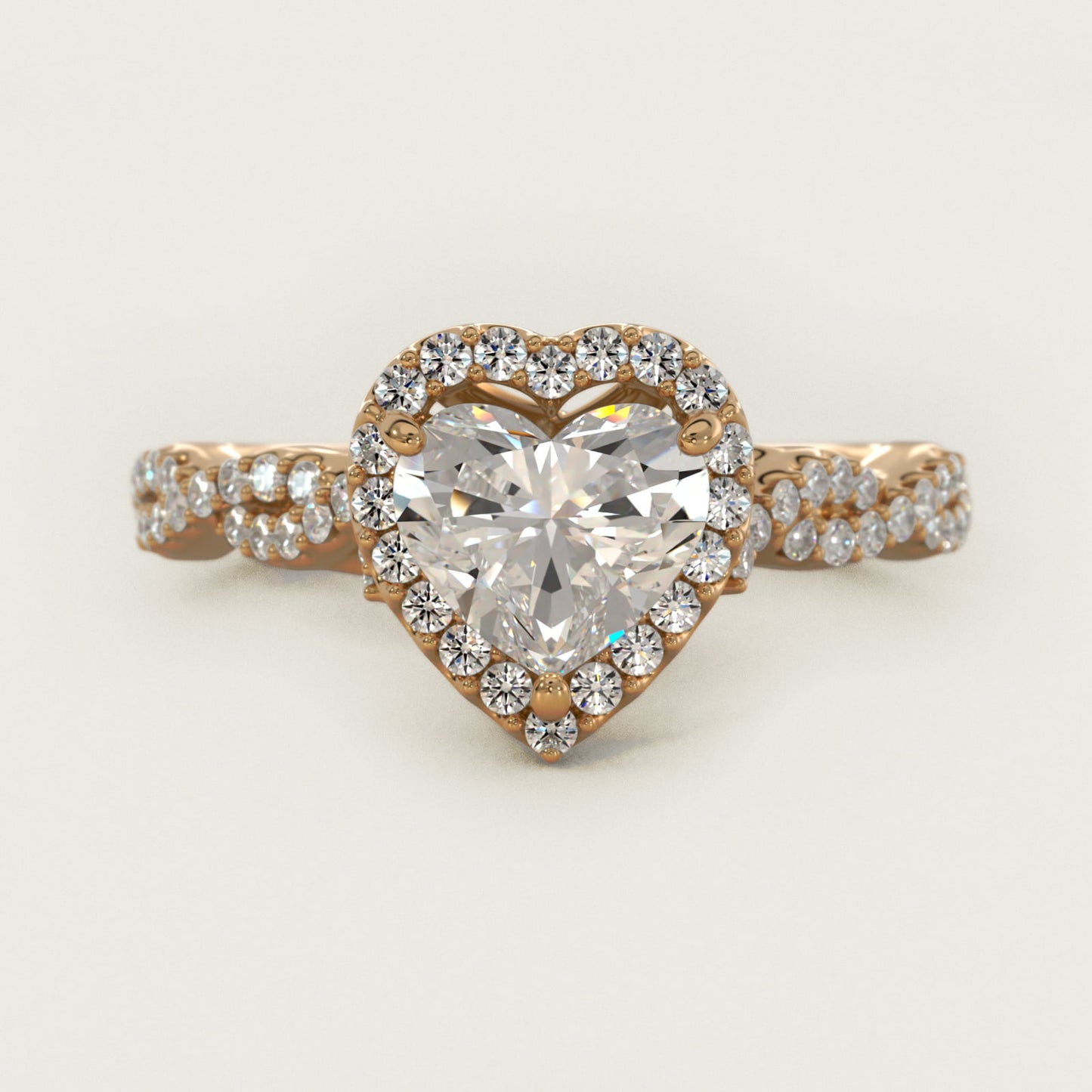 Twisted Band Halo Diamond Engagement Ring in 18k Yellow Gold (1/3 ct. tw.) - Heart Center