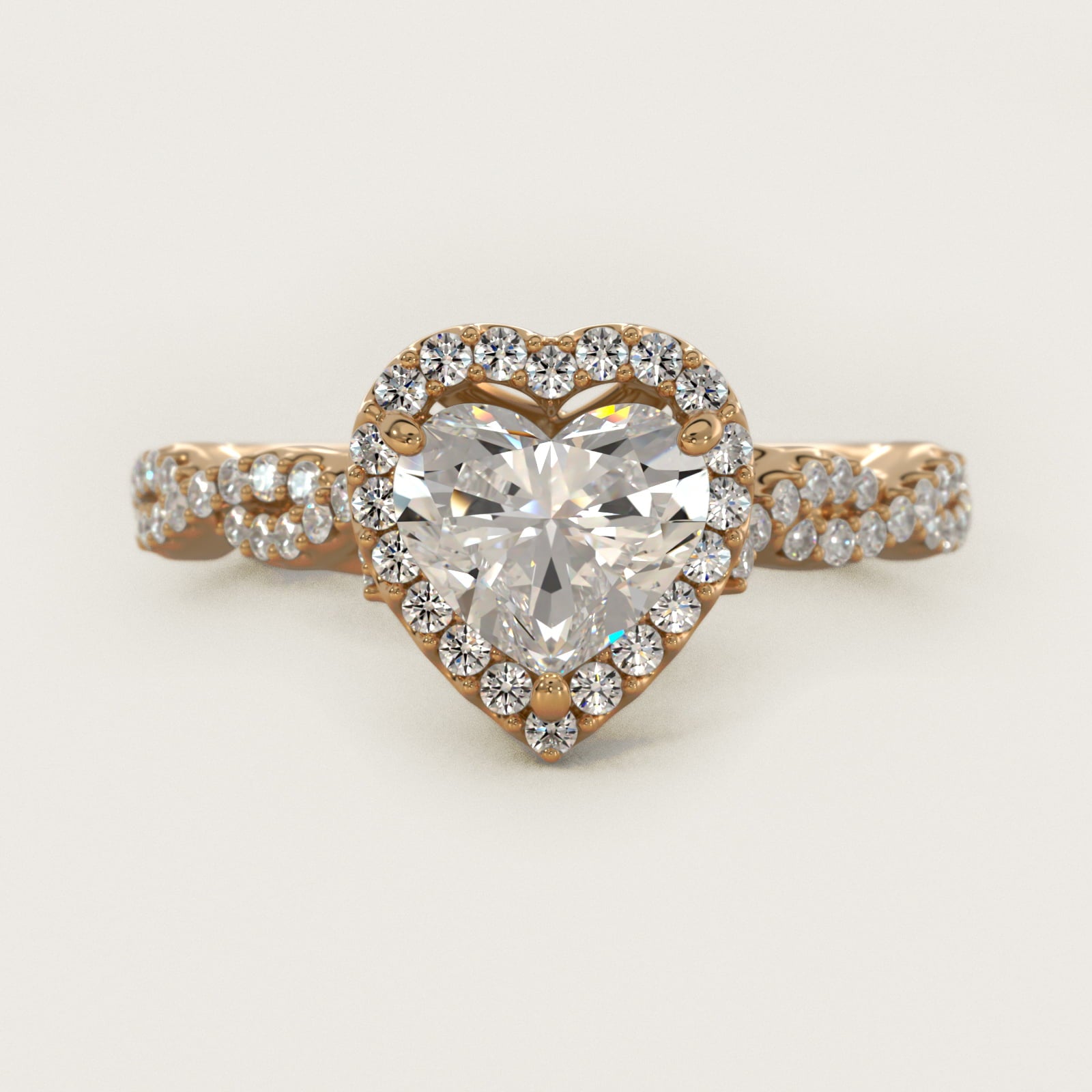 Twisted Band Halo Diamond Engagement Ring in 18k Yellow Gold (1/3 ct. tw.) - Heart Center