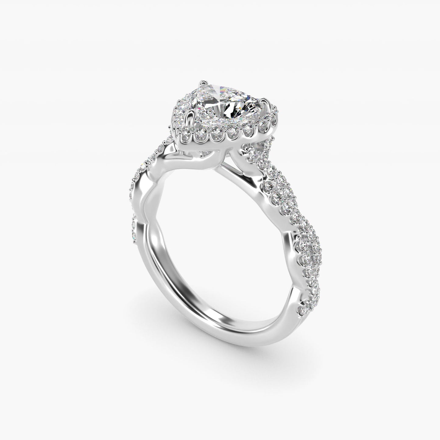 Twisted Band Halo Diamond Engagement Ring in Platinum (1/3 ct. tw.) - Heart Center