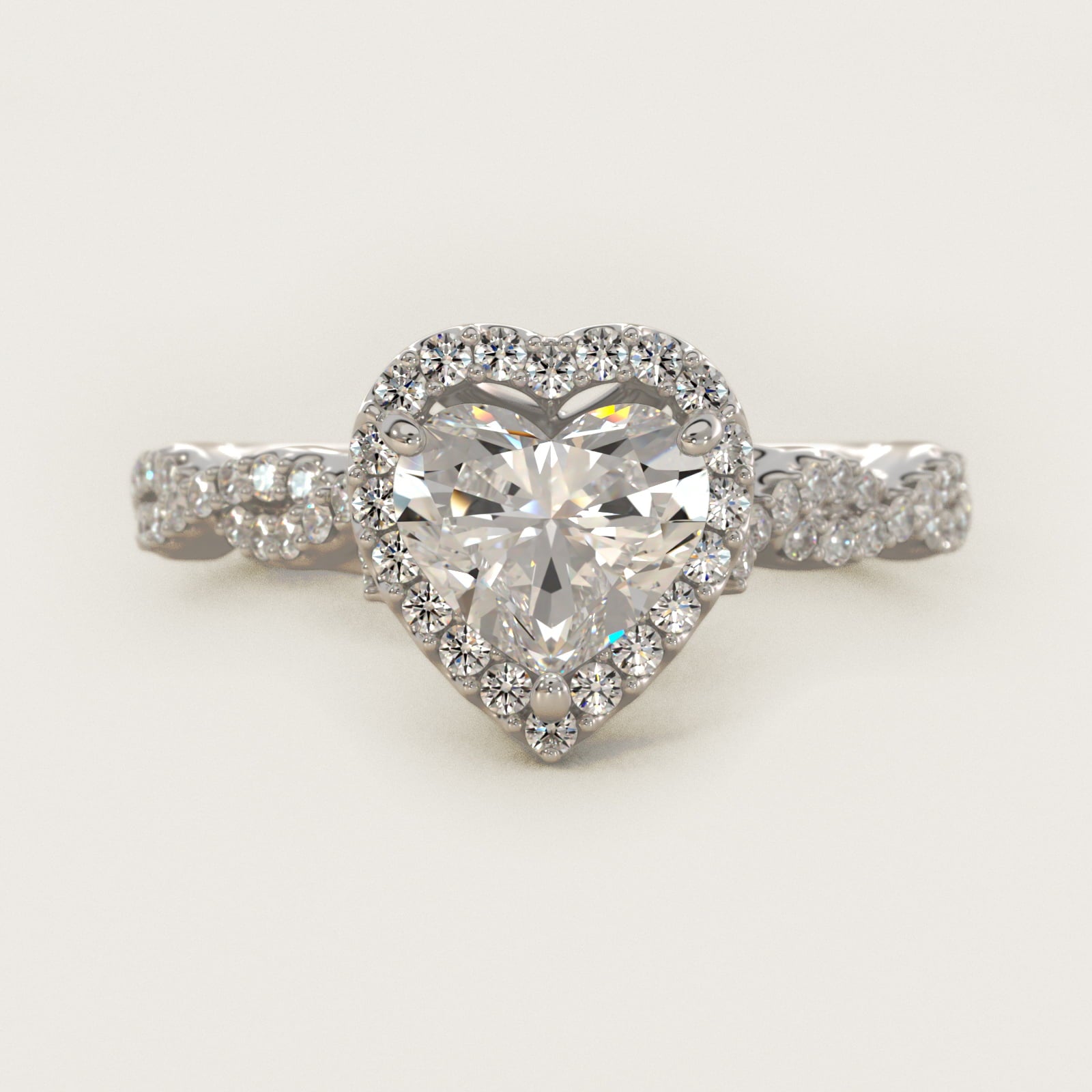 Twisted Band Halo Diamond Engagement Ring in Platinum (1/3 ct. tw.) - Heart Center