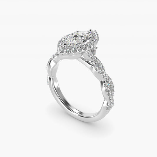 Twisted Band Halo Diamond Engagement Ring in 14k White Gold (1/3 ct. tw.) - Marquise Center
