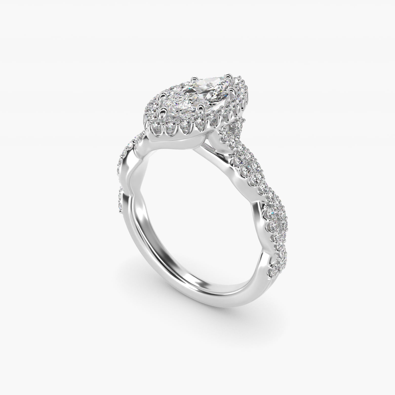 Twisted Band Halo Diamond Engagement Ring in 18k White Gold (1/3 ct. tw.) - Marquise Center