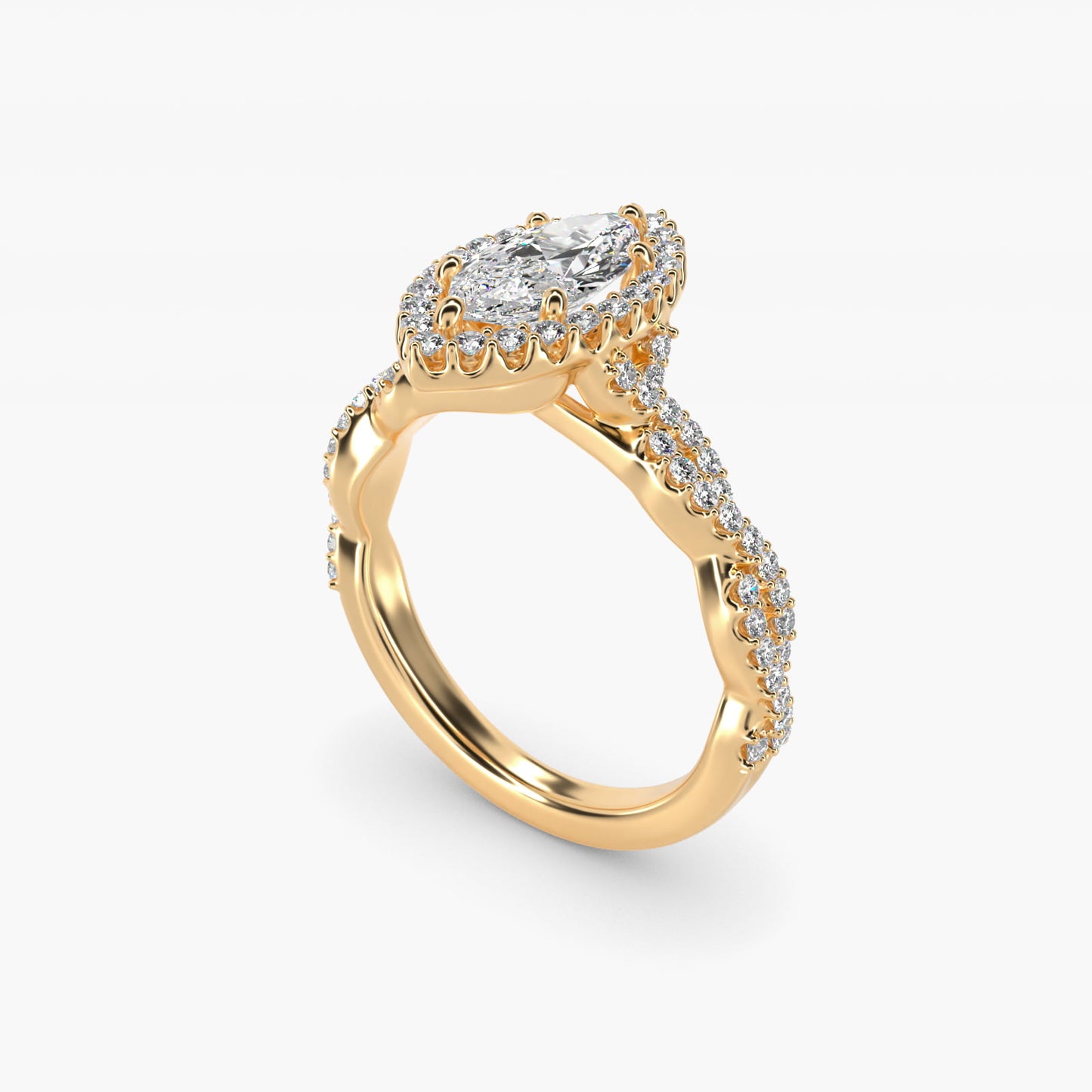 Twisted Band Halo Diamond Engagement Ring in 14k Yellow Gold (1/3 ct. tw.) - Marquise Center