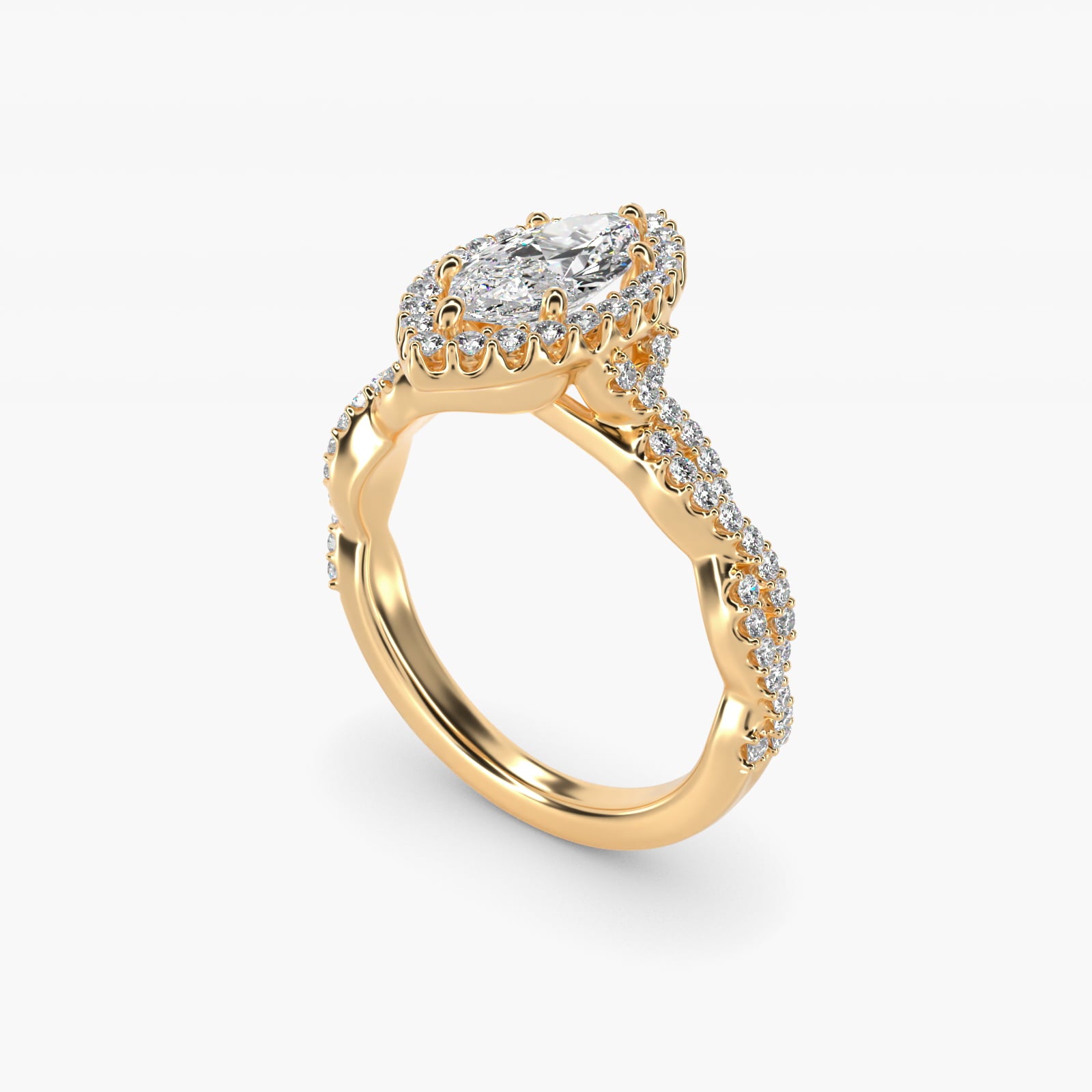 Twisted Band Halo Diamond Engagement Ring in 18k Yellow Gold (1/3 ct. tw.) - Marquise Center