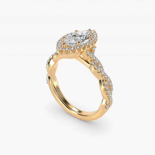Twisted Band Halo Diamond Engagement Ring in 18k Yellow Gold (1/3 ct. tw.) - Marquise Center