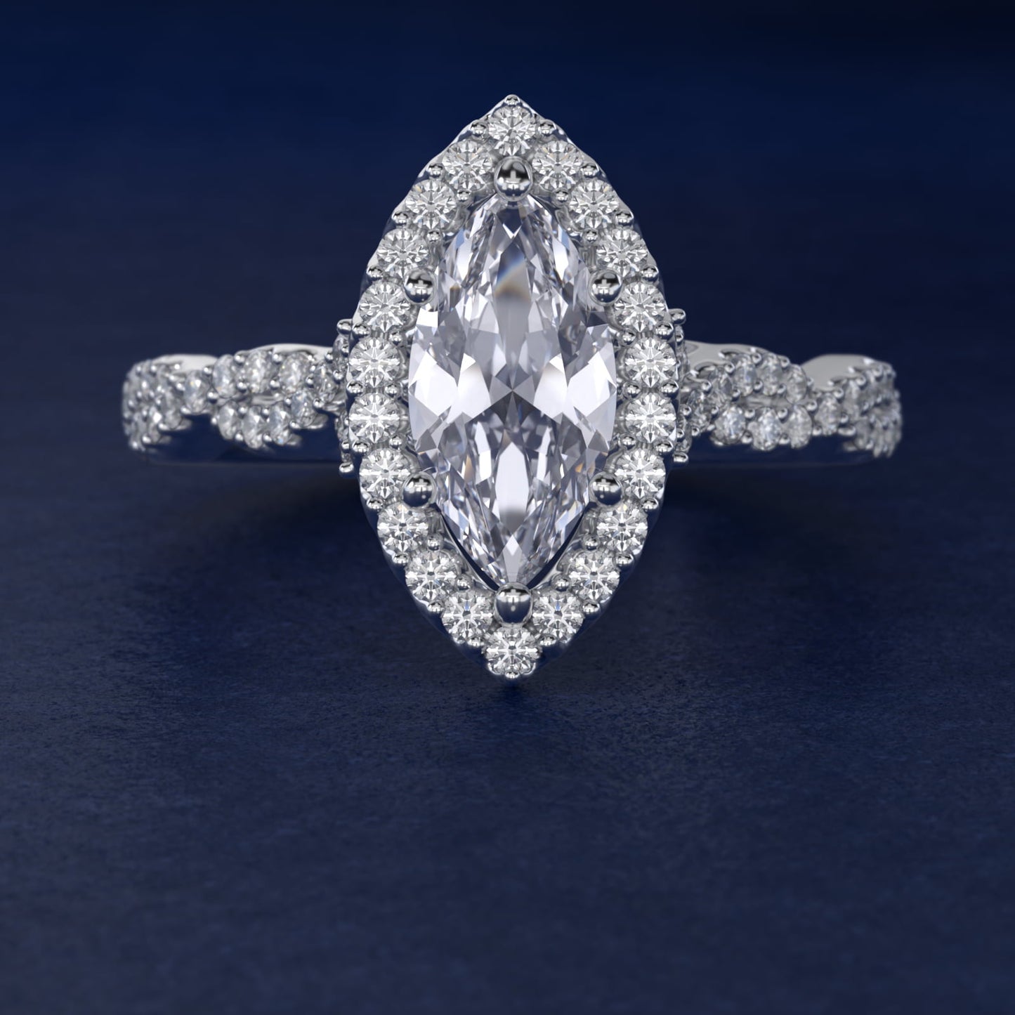 Twisted Band Halo Diamond Engagement Ring in Platinum (1/3 ct. tw.) - Marquise Center