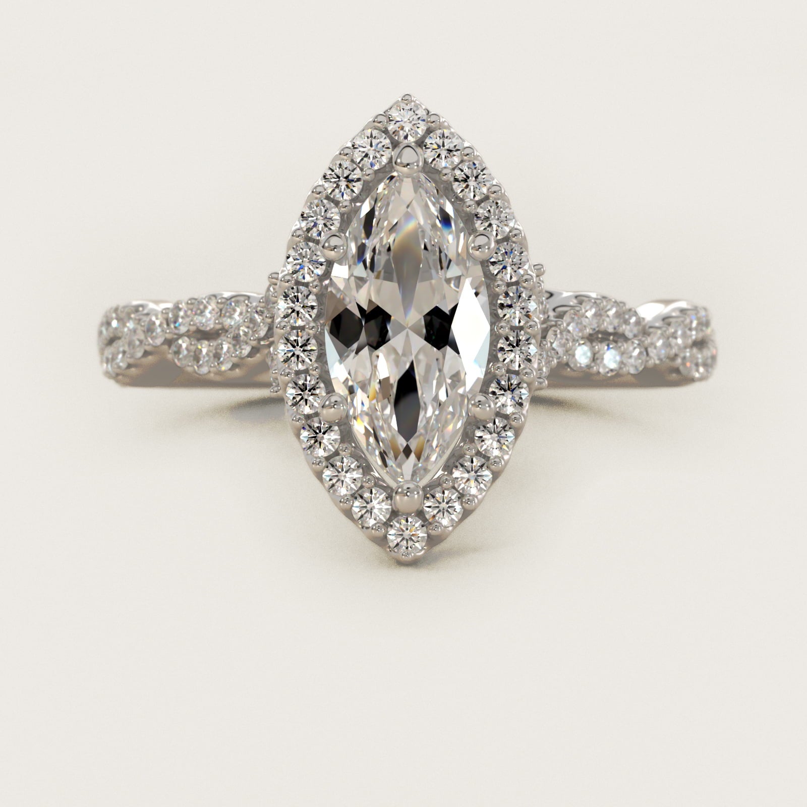 Twisted Band Halo Diamond Engagement Ring in Platinum (1/3 ct. tw.) - Marquise Center