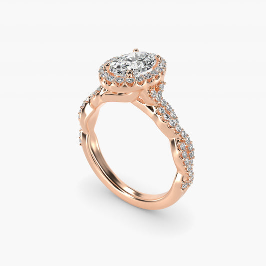 Twisted Band Halo Diamond Engagement Ring in 18k Rose Gold (1/3 ct. tw.) - Oval Center