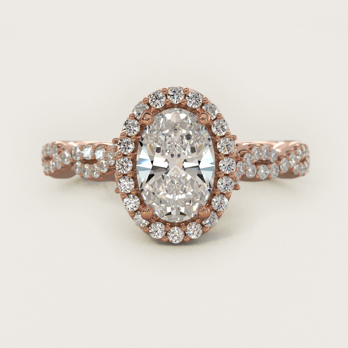 Twisted Band Halo Diamond Engagement Ring in 14k Rose Gold (1/3 ct. tw.) - Oval Center