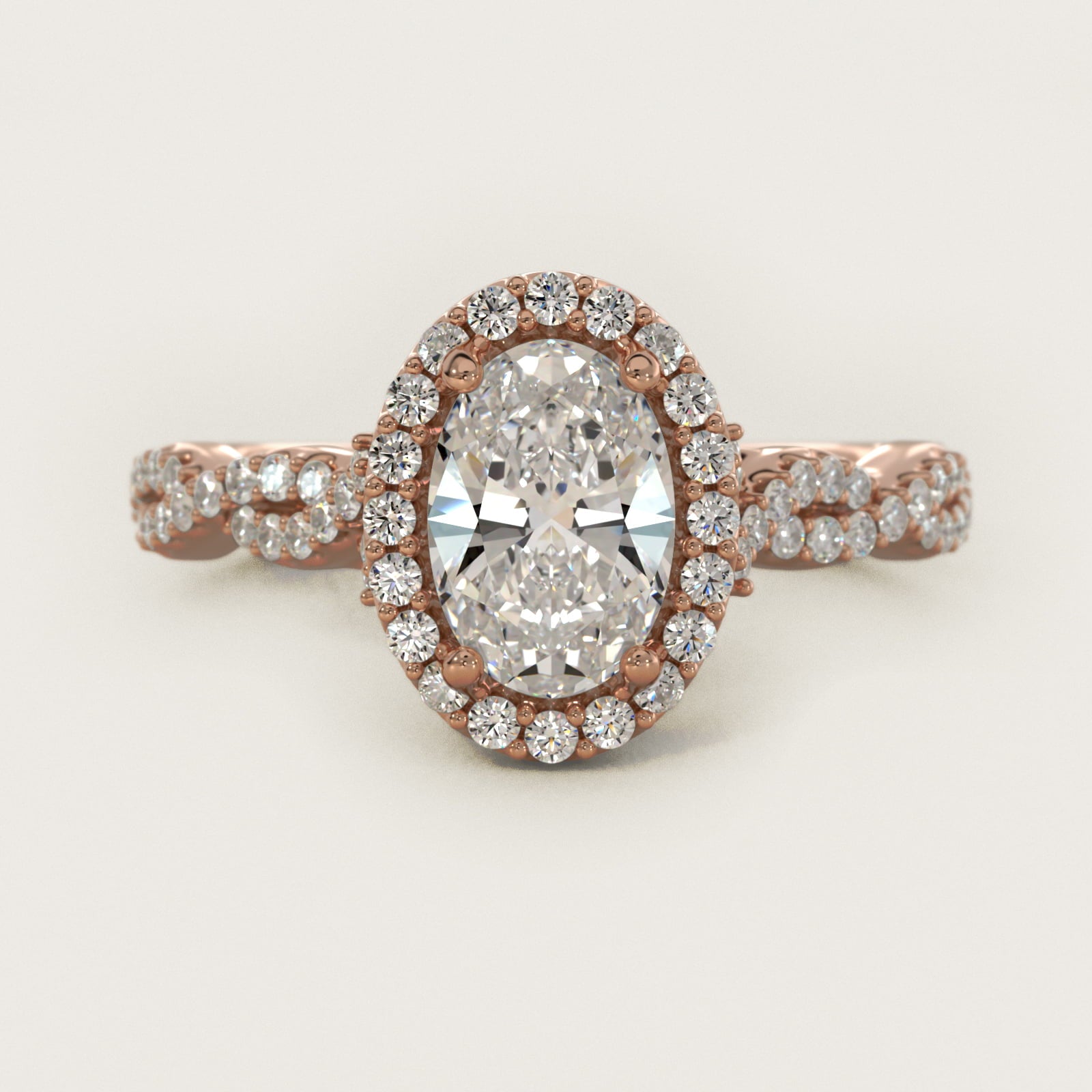 Twisted Band Halo Diamond Engagement Ring in 18k Rose Gold (1/3 ct. tw.) - Oval Center