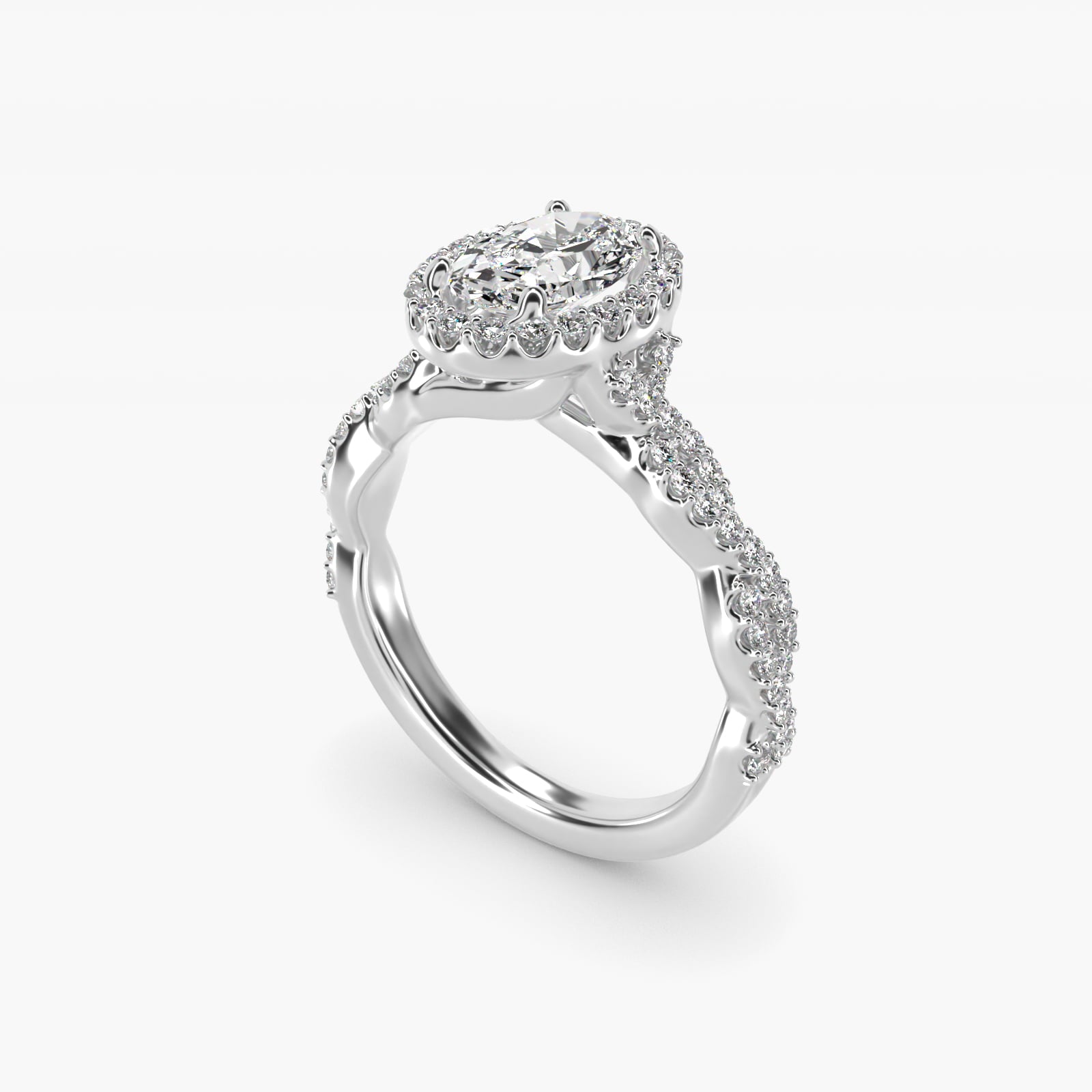 Twisted Band Halo Diamond Engagement Ring in 14k White Gold (1/3 ct. tw.) - Oval Center