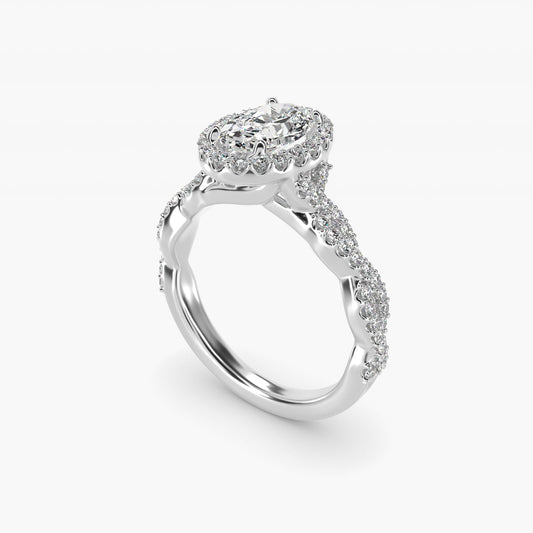 Twisted Band Halo Diamond Engagement Ring in 14k White Gold (1/3 ct. tw.) - Oval Center
