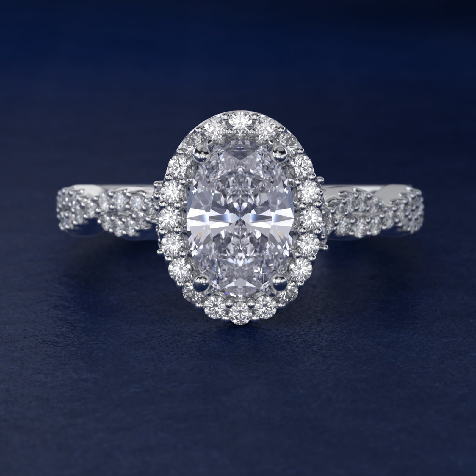 Twisted Band Halo Diamond Engagement Ring in 18k White Gold (1/3 ct. tw.) - Oval Center